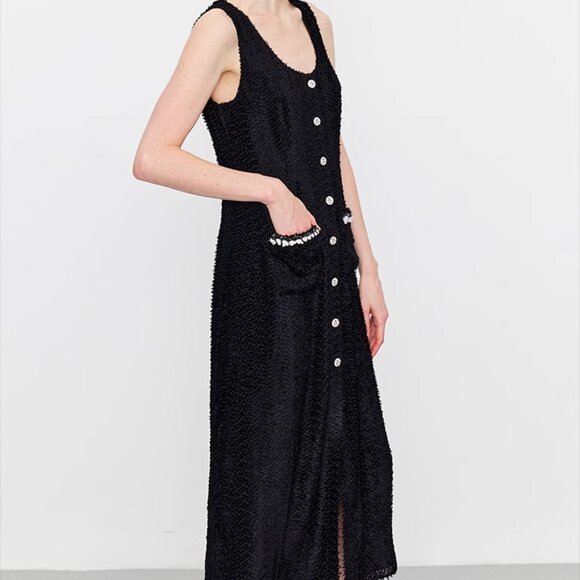 Luxury Silk-Blend Jacquard Dress | Dark Floral Night Sky Black | Size M - Picture 6 of 16